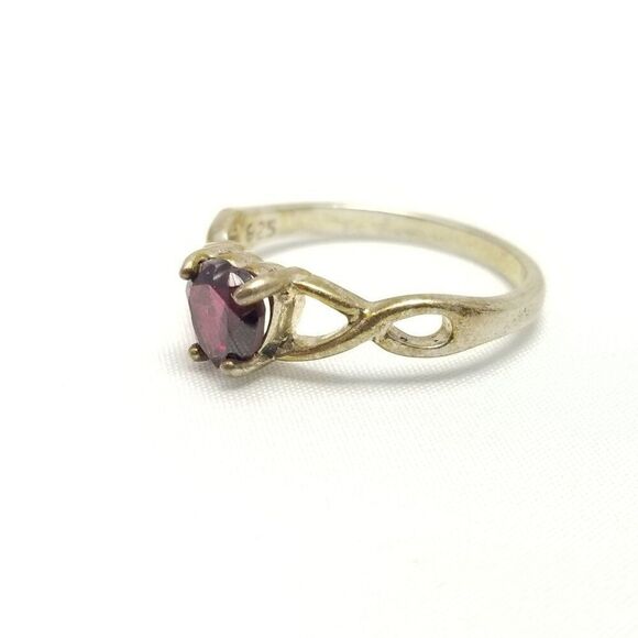 Vintage Sterling Silver Red Heart Shape Rhinestone Solitaire Ring, Size 7 - Picture 3 of 10